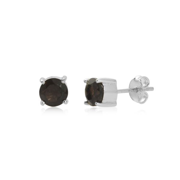 Zilveren oorknopjes met rond gefacetteerde in klauwzetting gezette edelsteen - 925 zilver - 6 mm