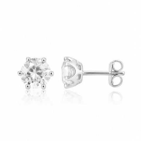 Zilveren oorknopjes met rond gefacetteerde edelstenen - 925 zilver - 6 mm · Bergkristal