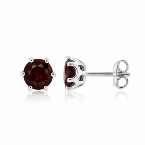 Zilveren oorknopjes met rond gefacetteerde edelstenen - 925 zilver - 6 mm · Granaat