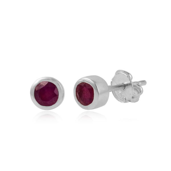 Zilveren oorknopjes met rond glad in kap gezette edelsteen, gefacetteerd - 925 zilver - 3 mm