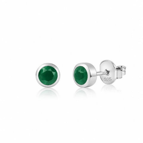 Zilveren oorknopjes met rond gefacetteerde edelstenen - 925 zilver - 4 mm · Smaragd
