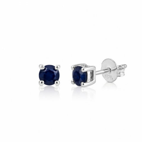 Zilveren oorknopjes met rond gefacetteerd in chaton gezette edelsteen - 925 zilver - 4 mm · Saffier