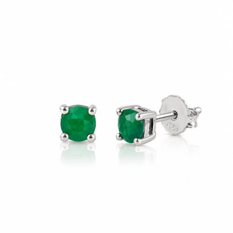Zilveren oorknopjes met rond gefacetteerd in chaton gezette edelsteen - 925 zilver - 4 mm · Smaragd