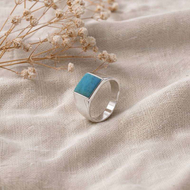 Zilveren herenring met Turkoois edelsteen · Turkoois · flatlay · steen:turkoois · steen:turkoois