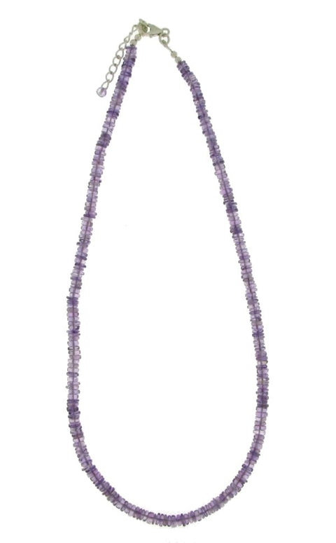 Zilveren collier met plat schijfvormig geslepen edelsteen - 925 zilver - 5 mm · Amethist