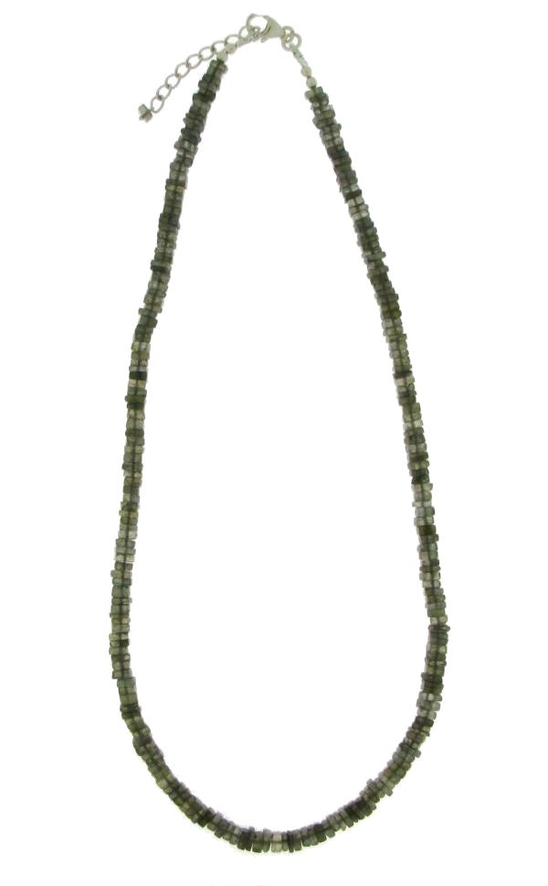 Zilveren collier met geregen platte schijfvormige edelsteen, gefacetteerd - 925 zilver - 5 mm