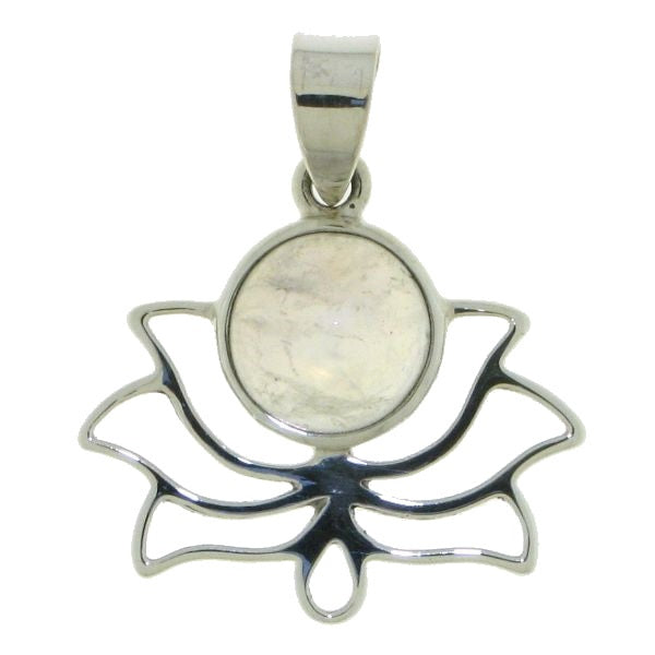 Zilveren Lotus hanger met Regenboog Maansteen edelsteen