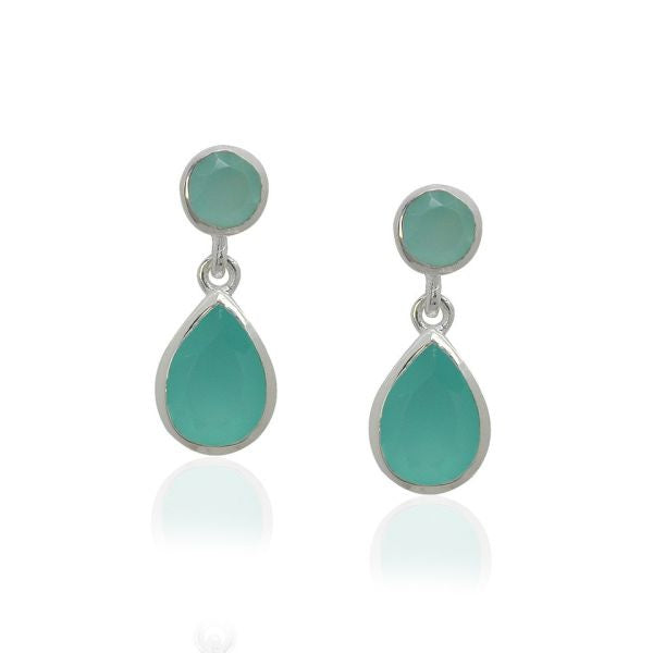 Zilveren oorsteker met Chalcedoon aqua edelsteen · steen:chalcedoon