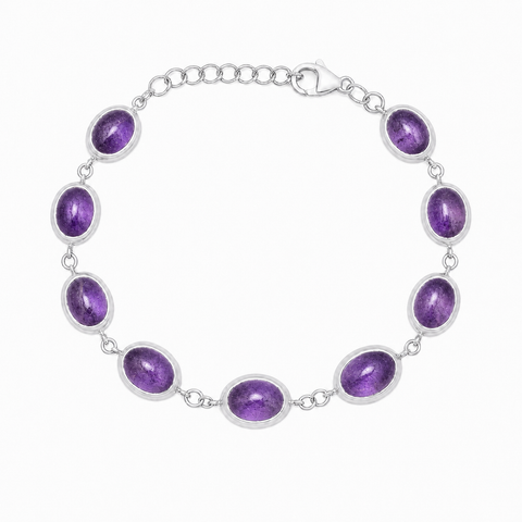 Zilveren armband met ovaal in kap gezette edelsteen - 925 zilver - 8 x 6 mm · Amethist