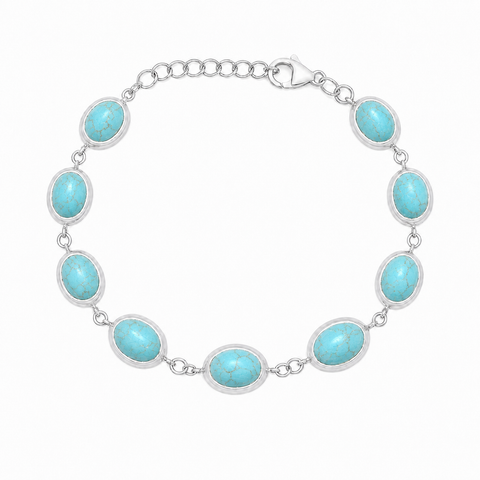 Zilveren armband met ovaal in kap gezette edelsteen - 925 zilver - 8 x 6 mm · Turkoois