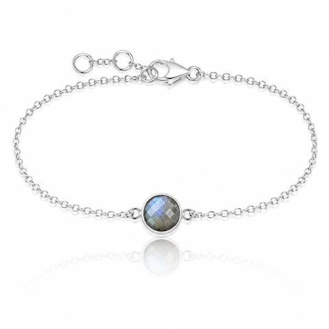 Zilveren armband met rond facet gezette edelsteen - 925 zilver · Labradoriet