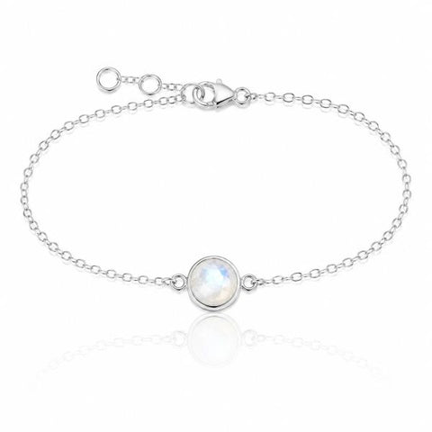 Zilveren armband met rond facet gezette edelsteen - 925 zilver · Regenboog Maansteen