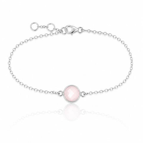 Zilveren armband met rond facet gezette edelsteen - 925 zilver · Rozenkwarts