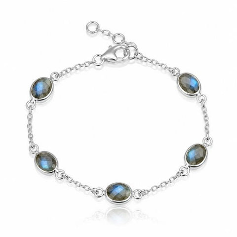 Zilveren armband met ovaal gefacetteerde edelstenen - 925 zilver - 8 x 6 mm · Labradoriet