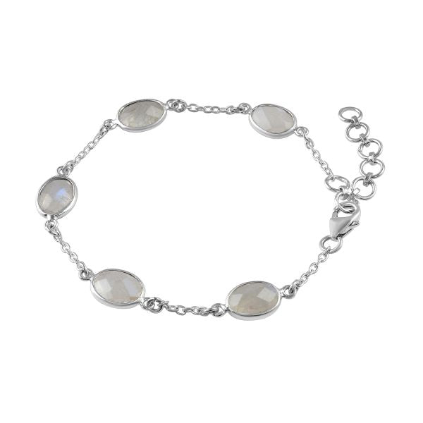 Zilveren armband met ovaal gefacetteerd in kap gezette edelsteen - 925 zilver