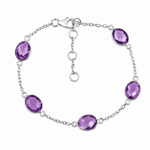 Zilveren armband met ovaal gefacetteerd in kap gezette edelsteen - 925 zilver · Amethist