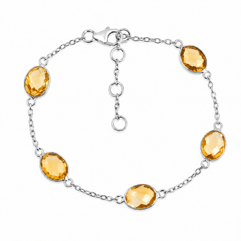 Zilveren armband met ovaal gefacetteerd in kap gezette edelsteen - 925 zilver · Citrien