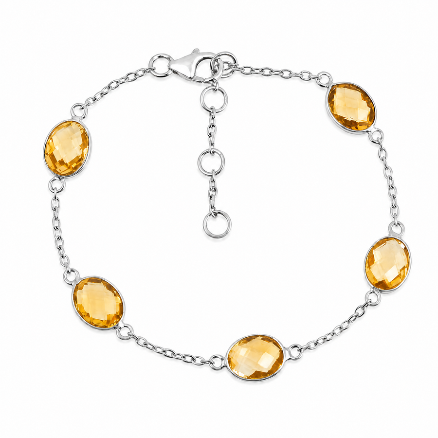 Zilveren armband met ovaal gefacetteerd in kap gezette edelsteen - 925 zilver · Citrien · productfoto · steen:citrien