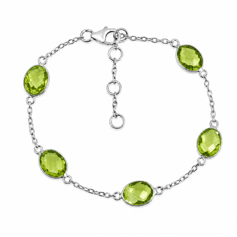 Zilveren armband met ovaal gefacetteerd in kap gezette edelsteen - 925 zilver · Peridoot