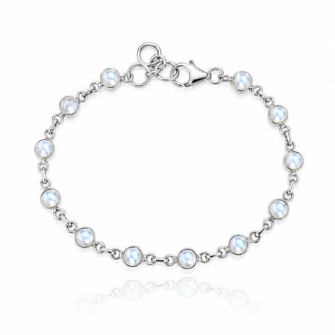 Zilveren armband met rond geslepen edelstenen - 925 zilver - 5 mm · Regenboog Maansteen
