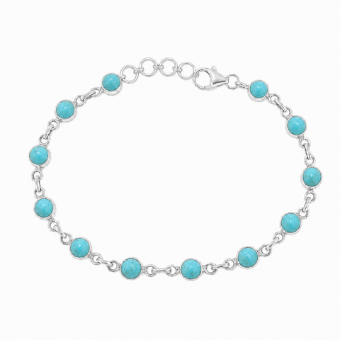 Zilveren armband met rond geslepen in kap gezette edelsteen - 925 zilver - 5 mm · Turkoois
