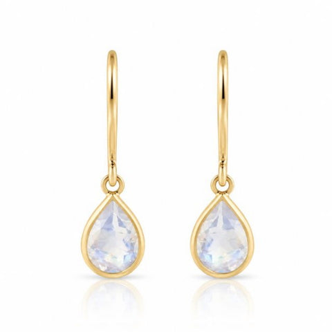 Gouden oorhangers met druppelvormige facet geslepen edelstenen - 14 karaat - 7 x 5 mm · Regenboog Maansteen
