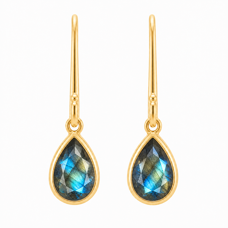 Oorhangers met edelsteen, gefacetteerd - goldplated zilver - 7 x 5 mm · Labradoriet · productfoto · steen:labradoriet