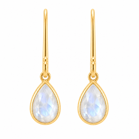 Oorhangers met edelsteen, gefacetteerd - goldplated zilver - 7 x 5 mm · Regenboog Maansteen