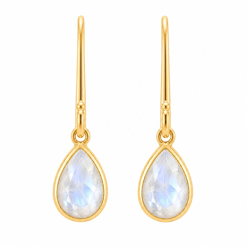 Oorhangers met edelsteen, gefacetteerd - goldplated zilver - 7 x 5 mm · Regenboog Maansteen · productfoto · steen:regenboog-maansteen