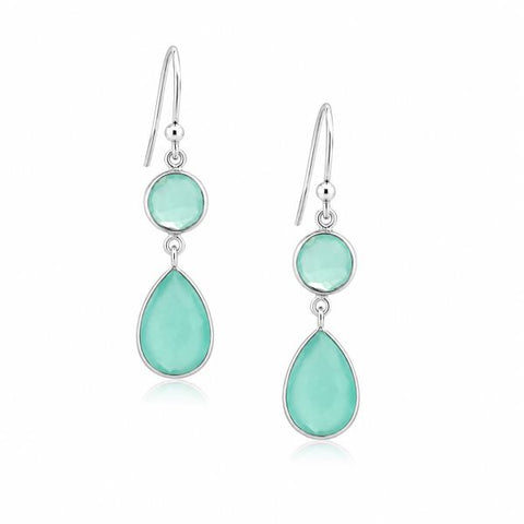 Zilveren oorhangers met facet gezette edelsteen - 925 zilver - 40 x 11 mm · Chalcedoon