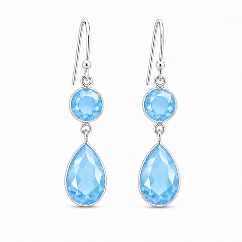 Zilveren oorhangers met facet gezette edelsteen - 925 zilver - 40 x 11 mm · Chalcedoon