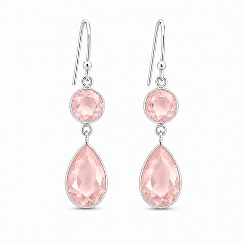 Zilveren oorhangers met facet gezette edelsteen - 925 zilver - 40 x 11 mm · Rozenkwarts