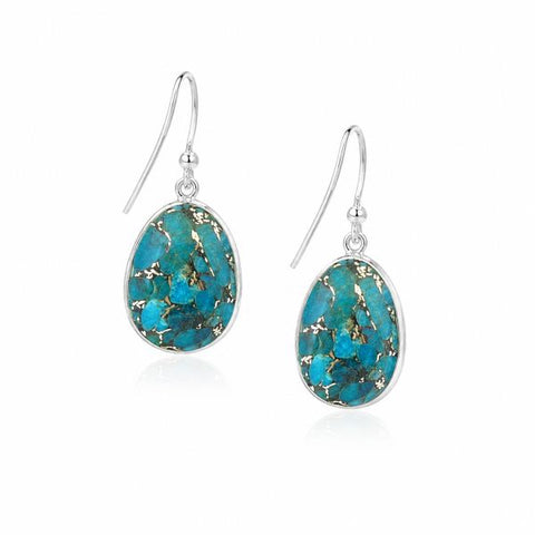 Zilveren oorhangers met druppelvormige gefacetteerde edelstenen - 925 zilver - 30 x 14 mm · Turkoois