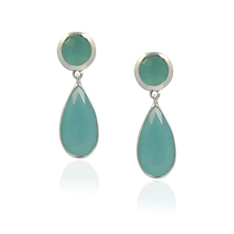 Zilveren oorstekers met rond en druppelvormig in kap gezette edelsteen - 925 zilver - 20 x 10 mm · Chalcedoon