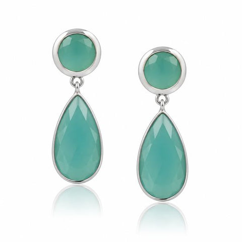 Zilveren oorstekers met rond en druppelvormige gezette edelsteen - 925 zilver - 20 x 10 mm · Chalcedoon