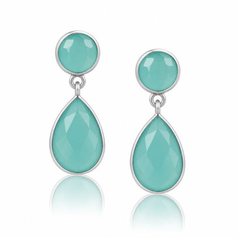 Zilveren oorstekers met rond en druppelvormig in kap gezette edelsteen - 925 zilver - 8 mm · Chalcedoon