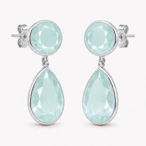 Zilveren oorstekers met rond en druppelvormig in kap gezette edelsteen - 925 zilver - 8 mm · Chalcedoon