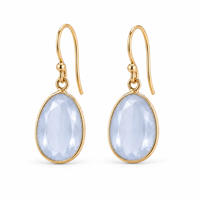 Geel goud vergulde oorhangers met Apatiet edelstenen · Chalcedoon · detail · steen:chalcedoon