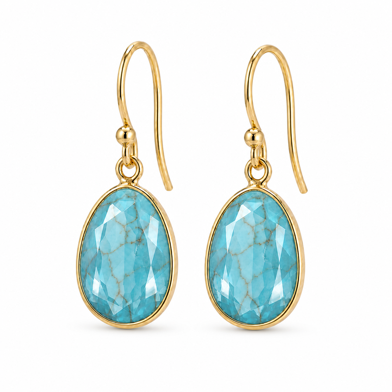 Geel goud vergulde oorhangers met Apatiet edelstenen · Turkoois · detail · steen:turkoois