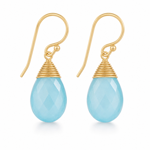 Oorhangers met edelsteen, gefacetteerd - goldplated zilver - 30 x 14 mm · Chalcedoon