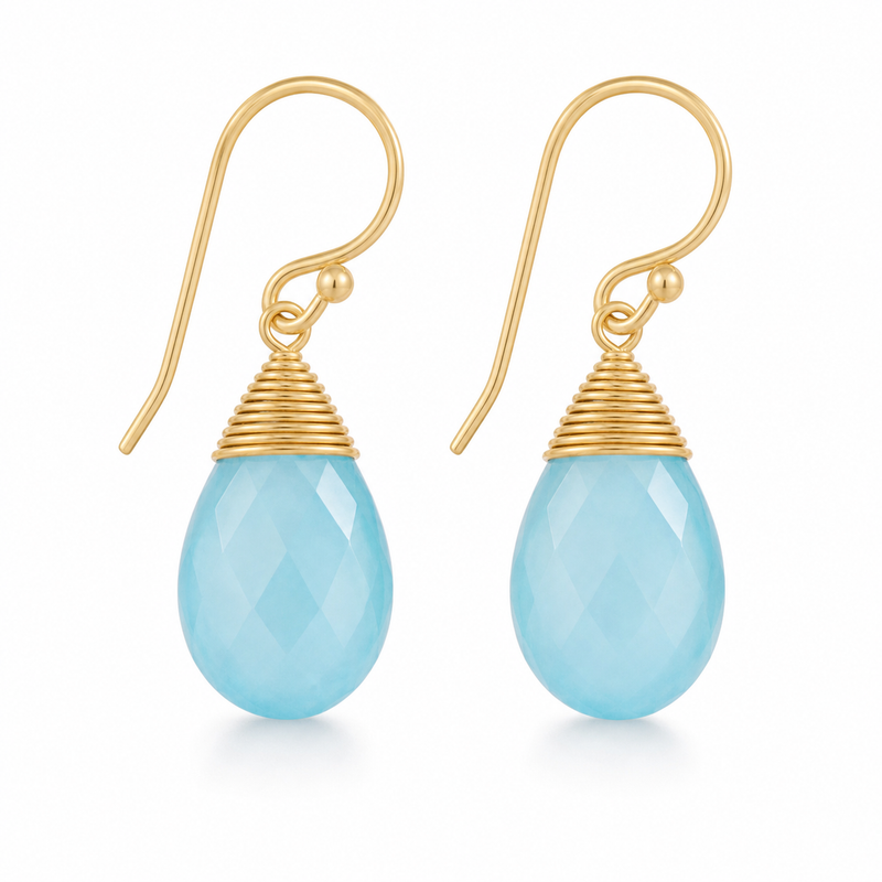 Oorhangers met edelsteen, gefacetteerd - goldplated zilver - 30 x 14 mm · Chalcedoon · productfoto · steen:chalcedoon