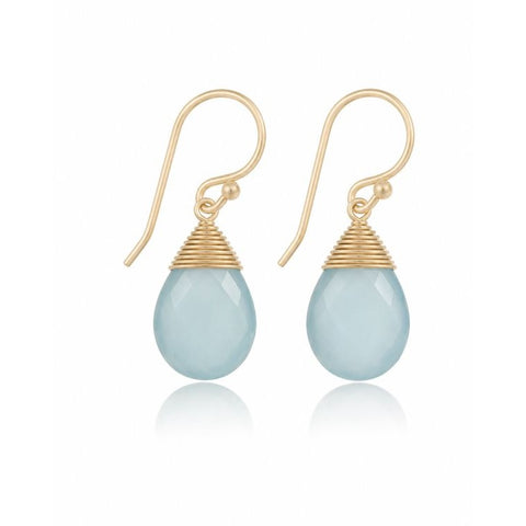 Goldplated oorhangers met gefacetteerde edelstenen - goldplated zilver - 30 x 14 mm · Chalcedoon