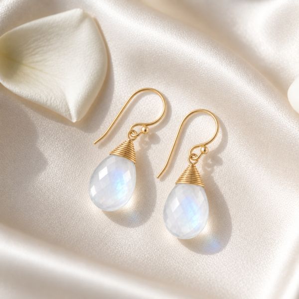 Goldplated oorhangers met gefacetteerde edelstenen - goldplated zilver - 30 x 14 mm