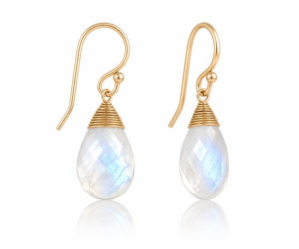 Goldplated oorhangers met gefacetteerde edelstenen - goldplated zilver - 30 x 14 mm