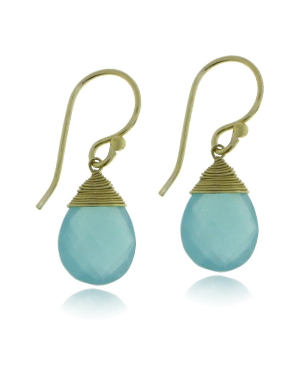 Geel goud vergulde oorhangers met Chalcedoon aqua edelstenen