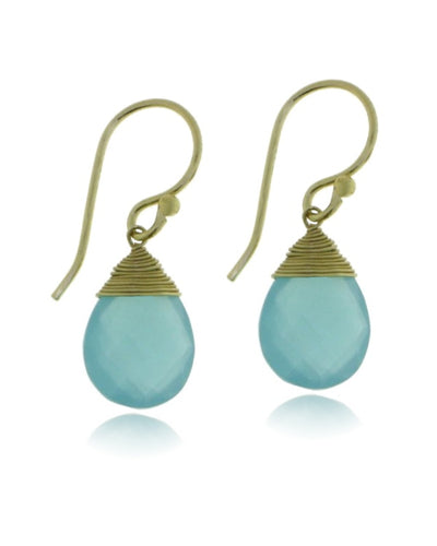 Geel goud vergulde oorhangers met Chalcedoon aqua edelstenen
