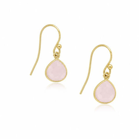 Goldplated oorhangers met druppelvormige edelsteen - 925 zilver verguld - 22 x 9 mm · Rozenkwarts