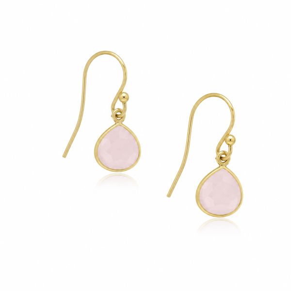 Goldplated oorhangers met druppelvormige edelsteen - 925 zilver verguld - 22 x 9 mm · Rozenkwarts · productfoto · steen:rozenkwarts