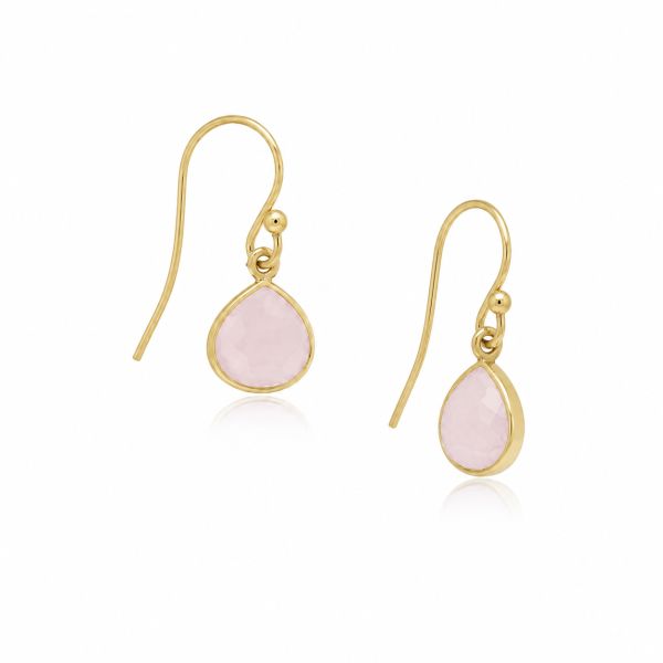 Goldplated oorhangers met druppelvormige edelsteen - 925 zilver verguld - 22 x 9 mm · Rozenkwarts · productfoto · steen:rozenkwarts