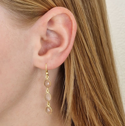 Geel goud vergulde zilveren oorhangers met perzik Maansteen edelstenen